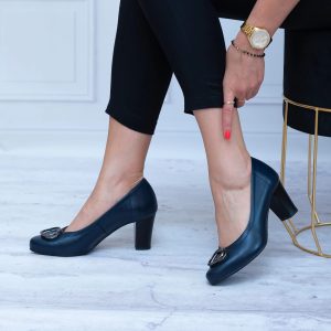 Granatowe Czółenka Na Słupku Skórzane 35 GALANT Wygodne Buty - Styl elegancki