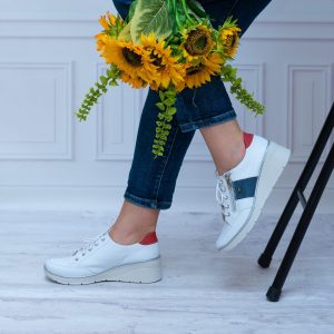 Białe Półbuty Damskie Na Koturnie Skóra HELIOS 406 Wygodne Buty