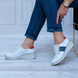 Białe Półbuty Damskie Na Koturnie Skóra HELIOS 406 Wygodne Buty - Styl miejski