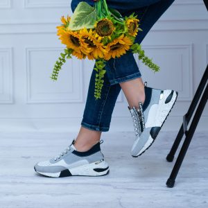 Szare Buty Sportowe Damskie Na Koturnie Skóra Wygodne Buty 40