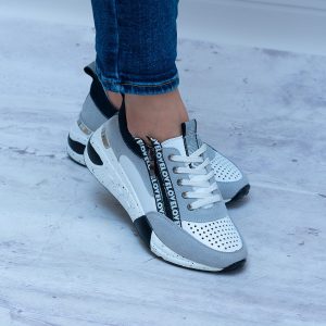 Szare Buty Sportowe Damskie Na Koturnie Skóra Wygodne Buty 40 - Styl miejski