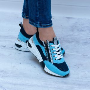 Niebieskie Buty Sportowe Damskie Na Koturnie Skóra Wygodne Buty 41 - Styl miejski