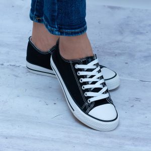 Trampki Damskie Czarne – Trampki Materiałowe Do Szkoły - Styl casualowy