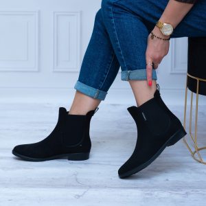 Kalosze Damskie Krótkie Czarne Zamszowe KAL23-11-BK-N Modne Kalosze - Styl elegancki