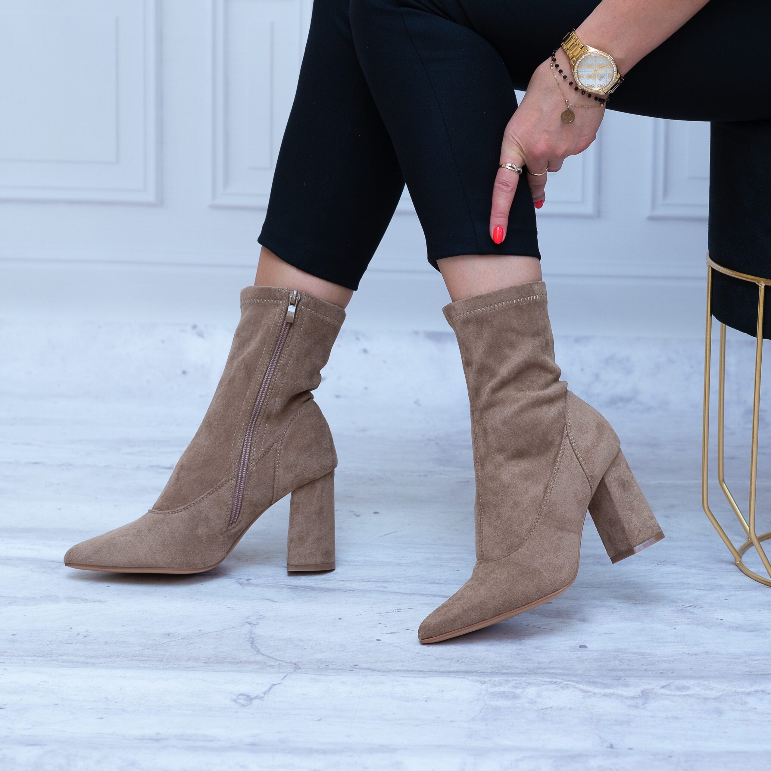Beżowe Botki Skarpetowe Na Słupku – Wygodne Buty Na Jesień 41 - Styl elegancki