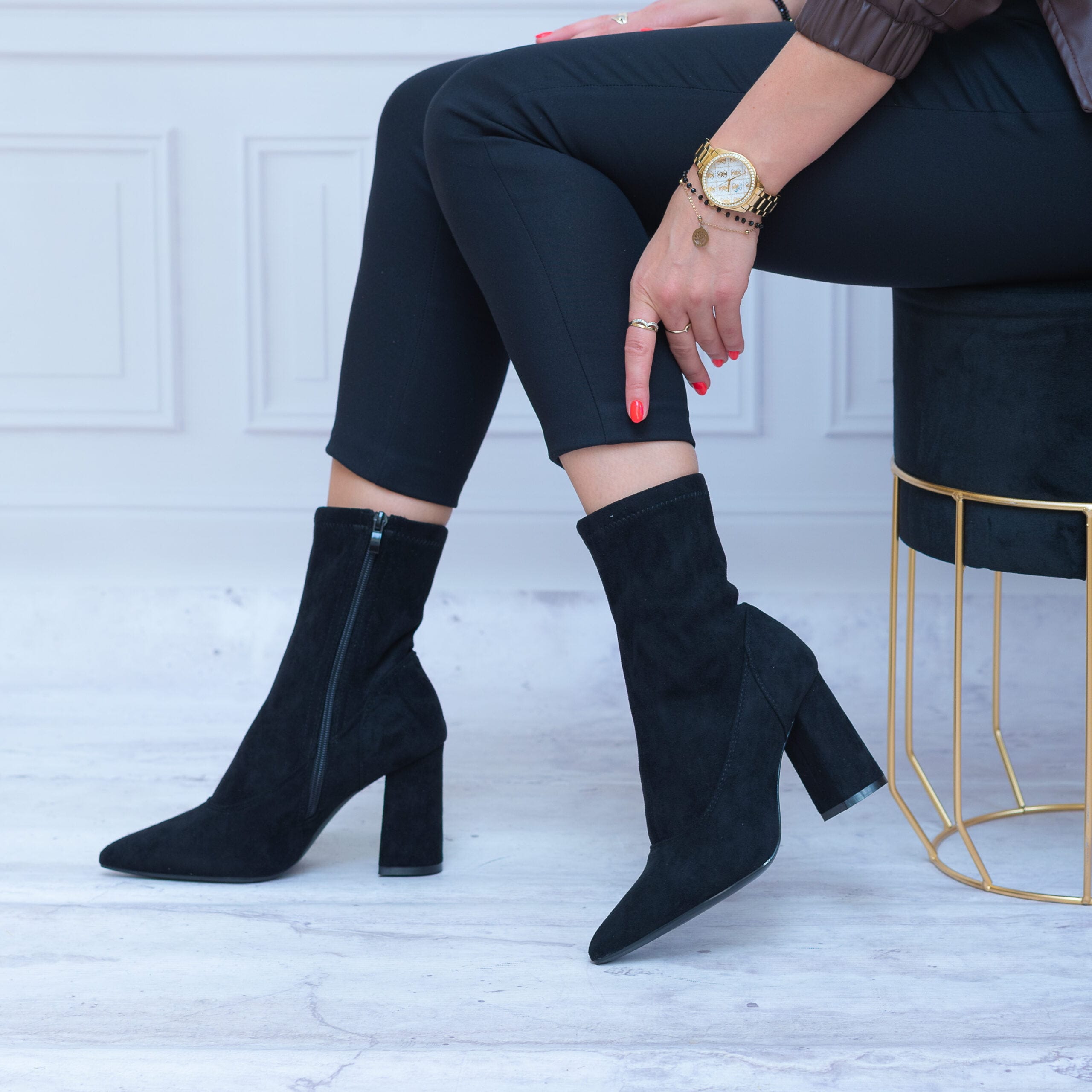 Zamszowe Botki Do Sukienki Czarne – Wygodne Buty Na Jesień 41 - Styl elegancki