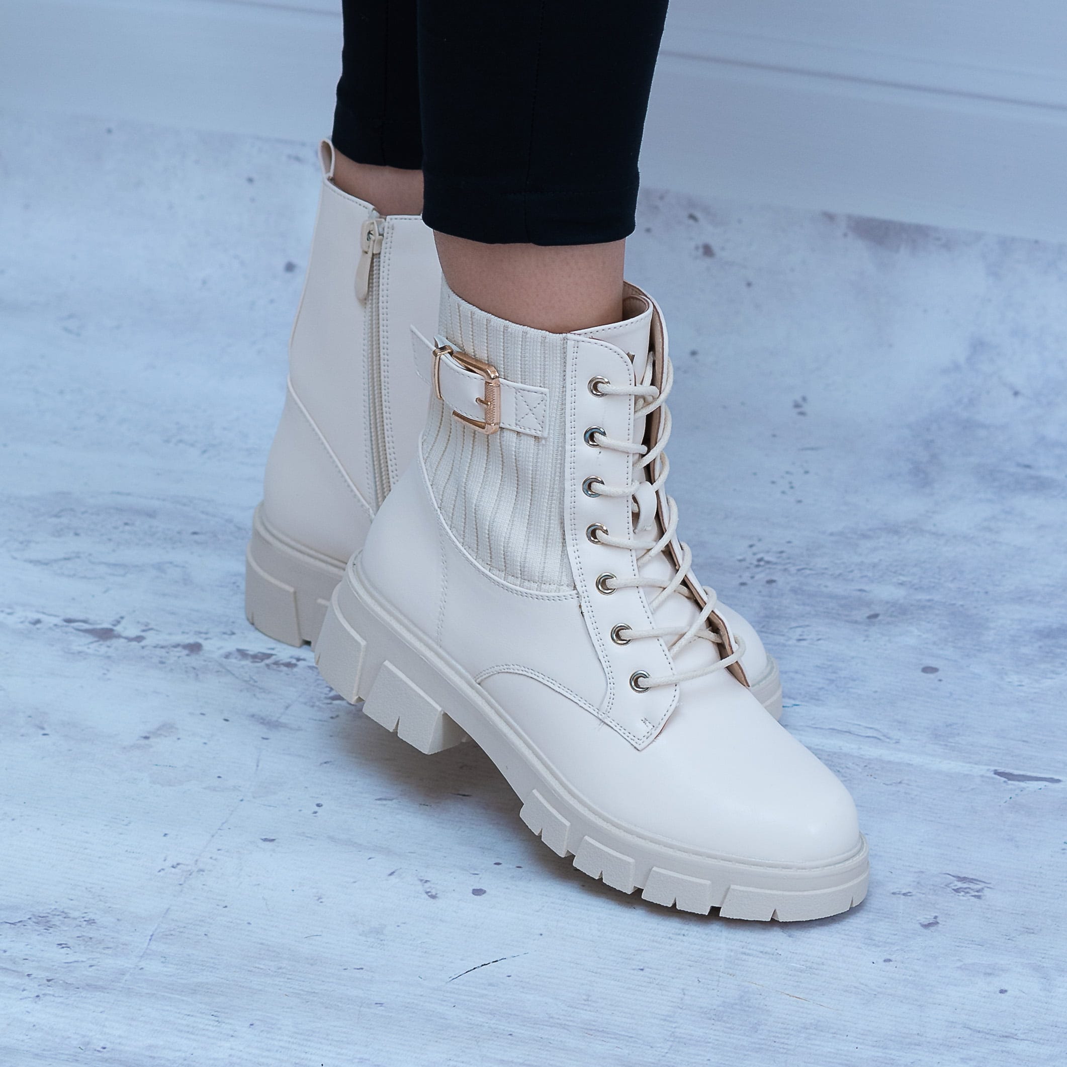 Botki ze Skarpetą Beżowe – Modne Buty Na Jesień - Styl wieczorowy