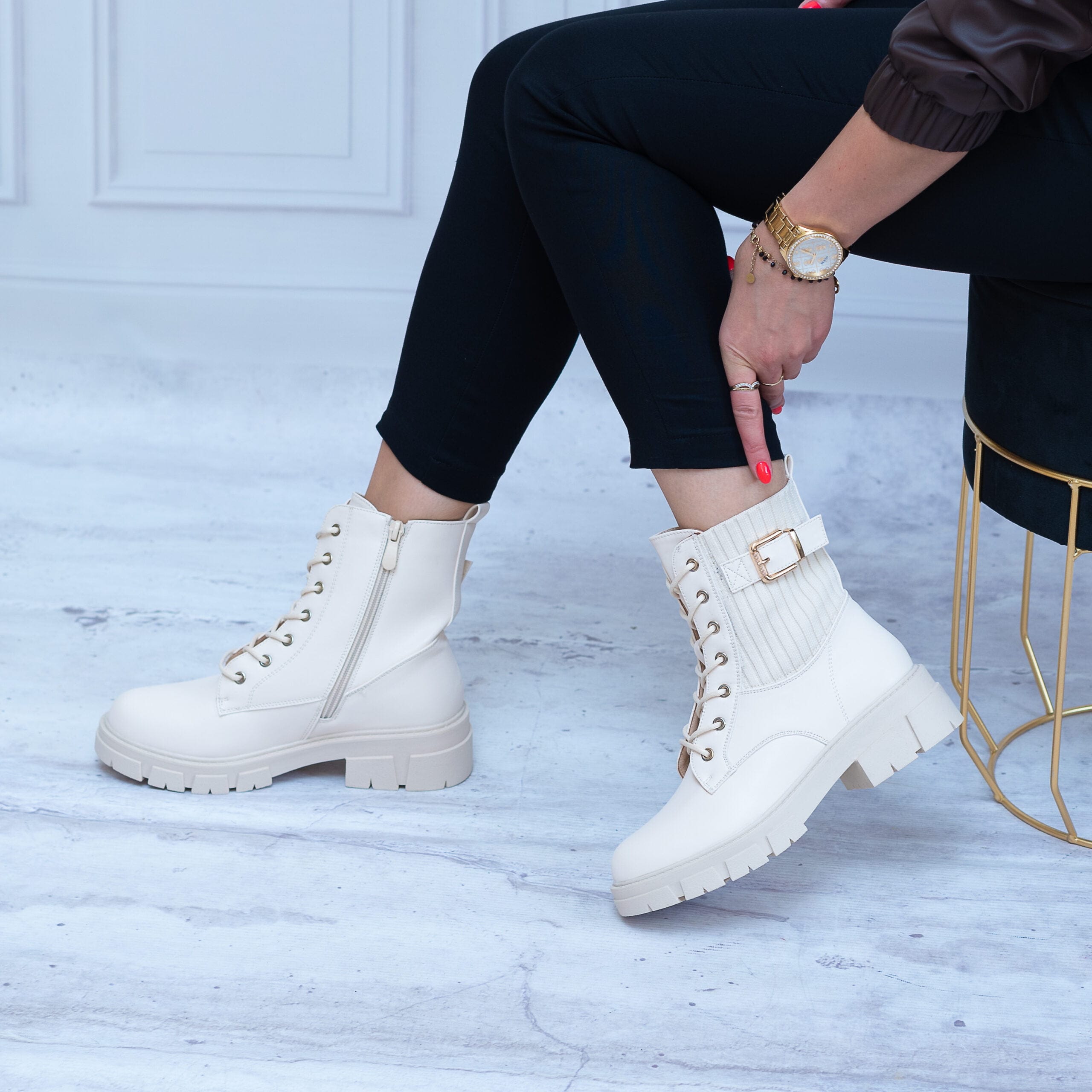 Botki ze Skarpetą Beżowe – Modne Buty Na Jesień - Na jesień