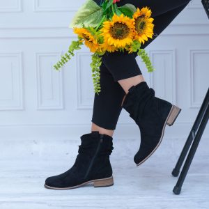 Czarne Botki Marszczone Damskie – Wygodne Buty Na Jesień - Styl elegancki