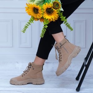 Beżowe Botki Damskie Sznurowane – Wygodne Buty Na Jesień - Styl casualowy