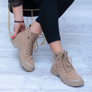 Beżowe Botki Damskie Sznurowane – Wygodne Buty Na Jesień