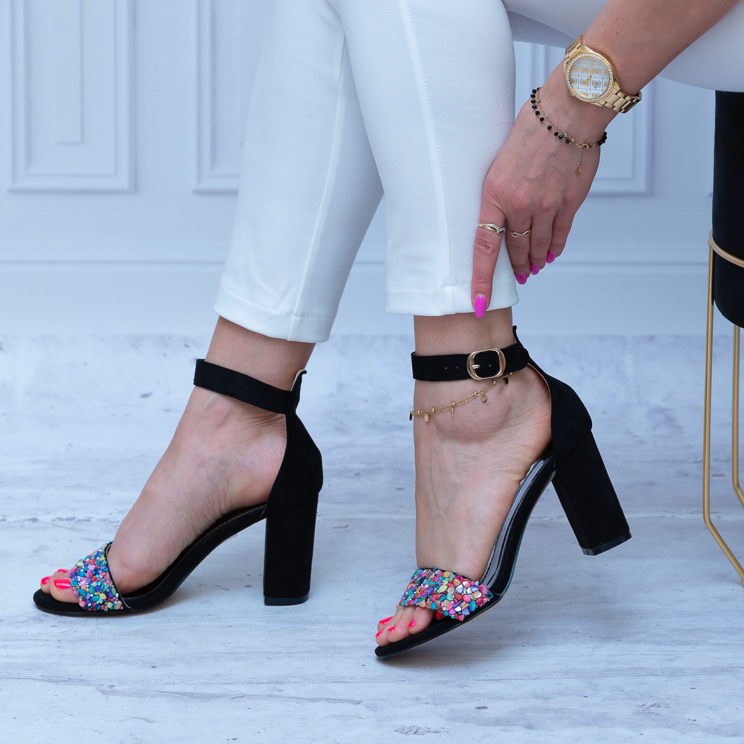 Czarne sandały zamszowe GOODIN GD-DO-132A - Styl elegancki