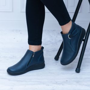 Buty Skórzane Damskie Helios – Granatowe Buty Damskie Ze Skóry - Styl casualowy