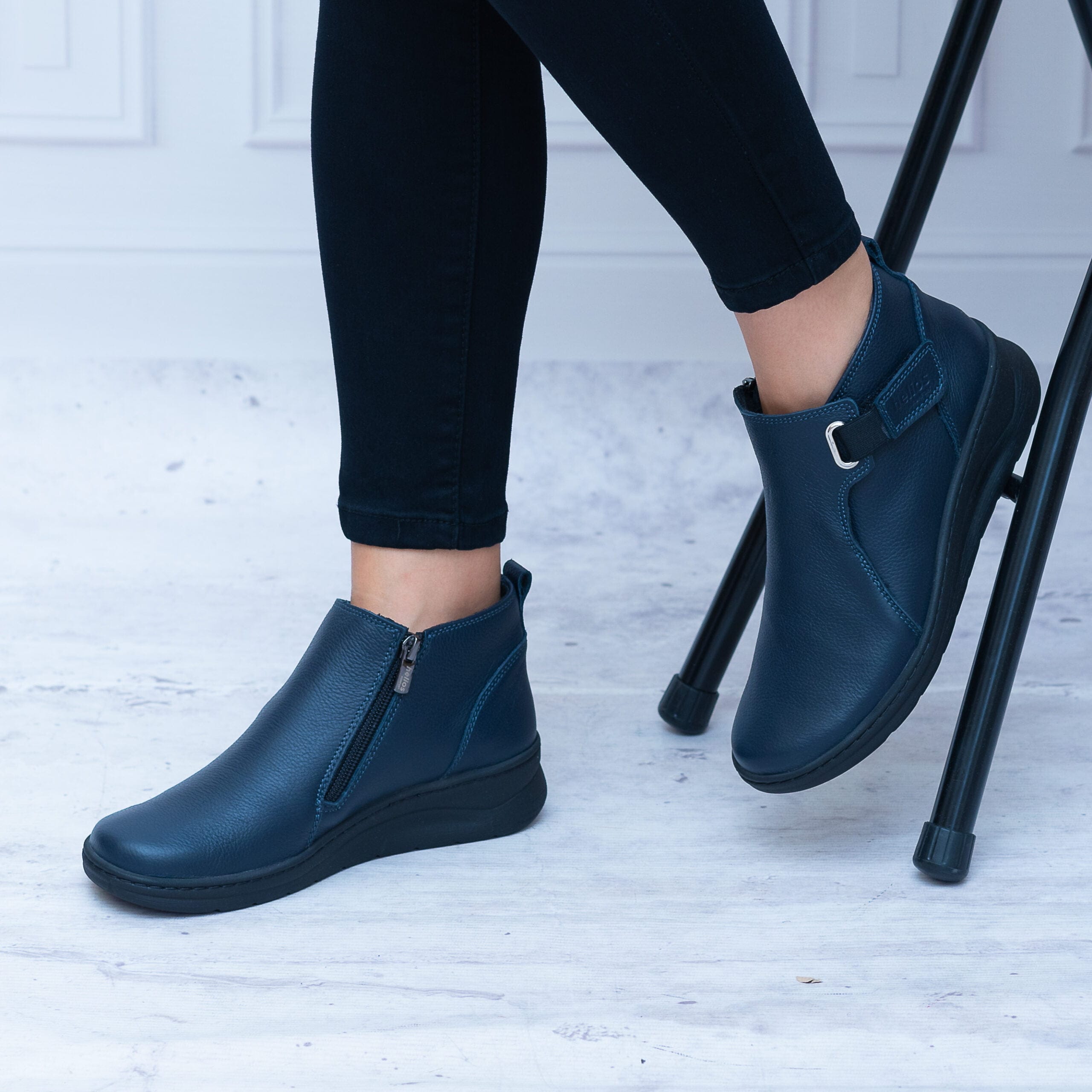 Buty Skórzane Damskie Helios – Granatowe Buty Damskie Ze Skóry - Styl casualowy