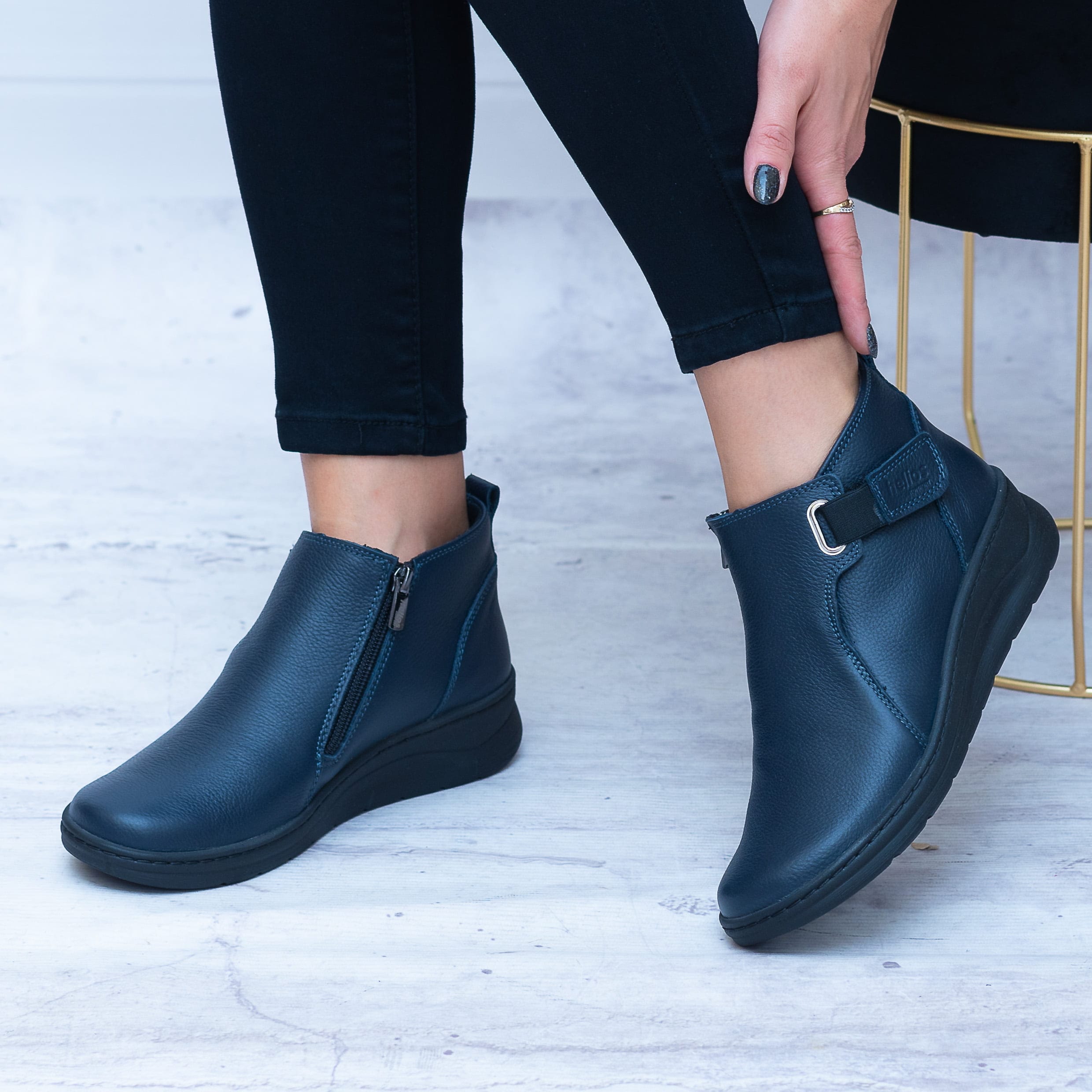 Buty Skórzane Damskie Helios – Granatowe Buty Damskie Ze Skóry - Do spodni