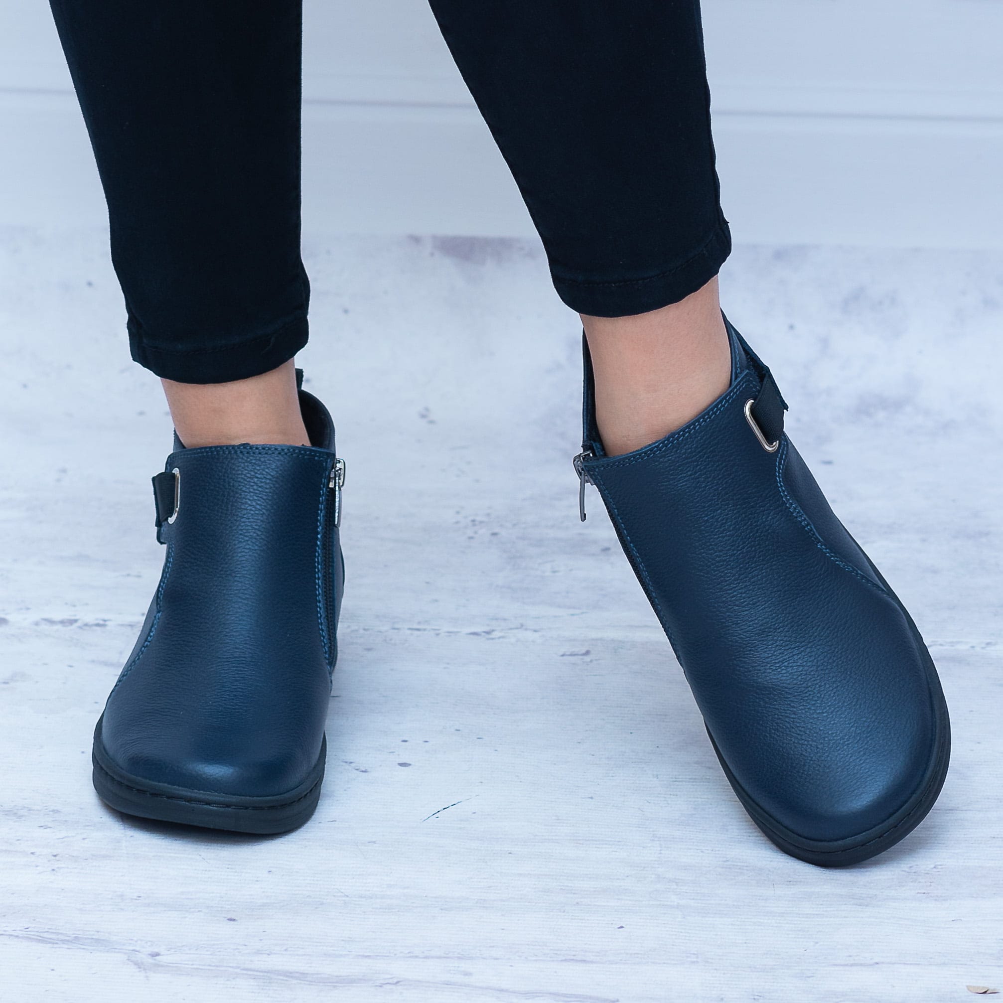 Buty Skórzane Damskie Helios – Granatowe Buty Damskie Ze Skóry - Styl miejski