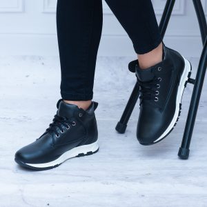Czarne Buty Sportowe Damskie Skórzane- Wygodne Buty Damskie