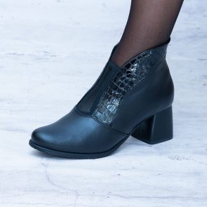 Czarne Botki Damskie Skórzane – Botki Na Niskim Słupku Morek - Styl elegancki