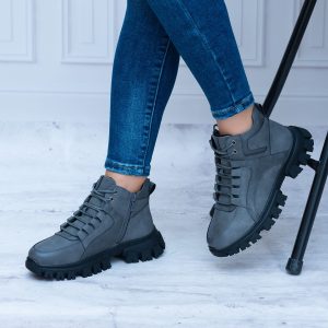 Trzewiki Damskie Szare Sznurowane – Modne Buty Damskie Sergio Leone