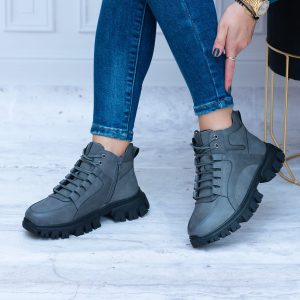 Trzewiki Damskie Szare Sznurowane – Modne Buty Damskie Sergio Leone - Styl casualowy