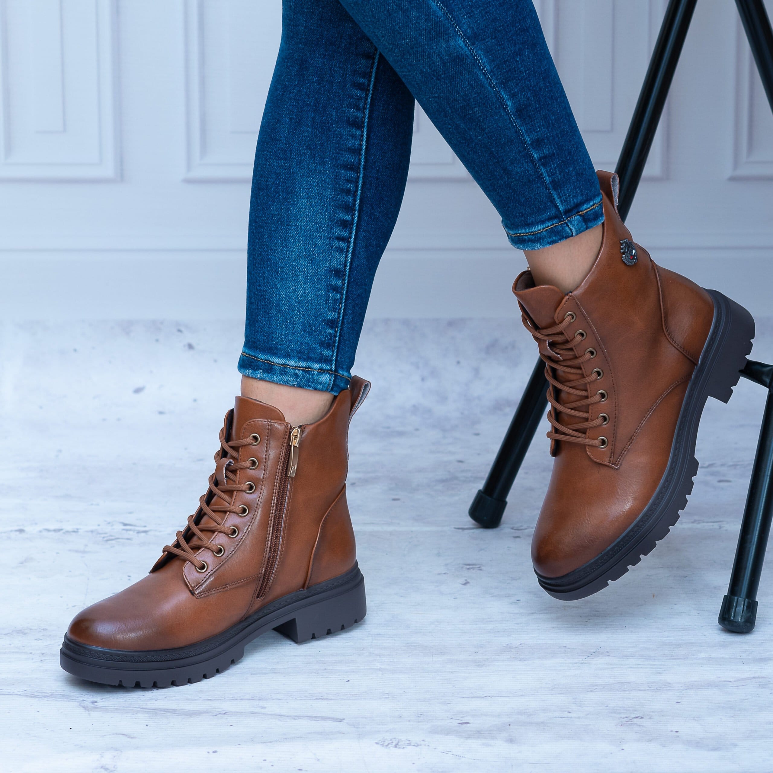 Brązowe Trzewiki Damskie Sznurowane – Modne Buty Damskie Potocki - Styl casualowy