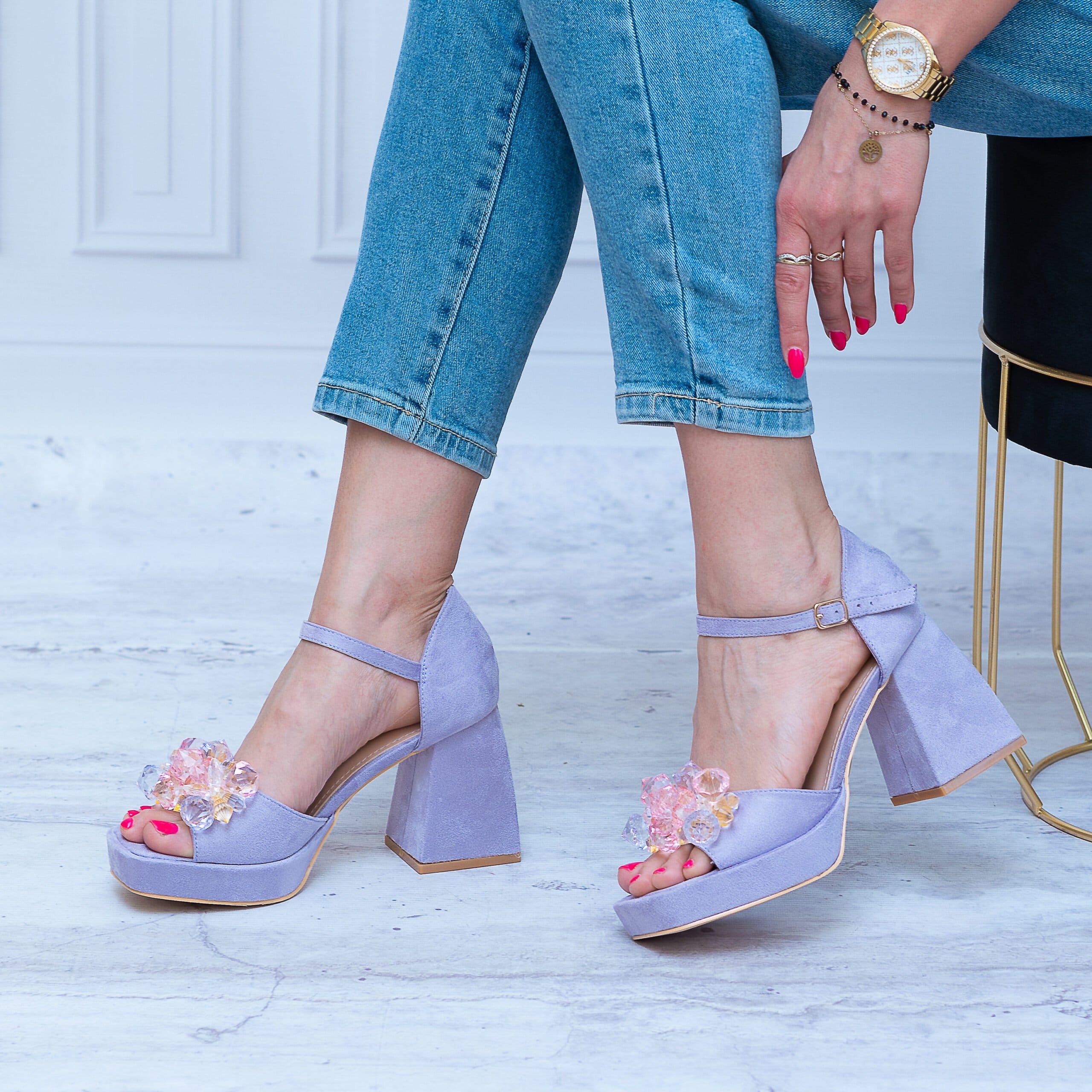 Sandały Na Obcasie SEAESTAR SY82P PURPLE Wygodne Buty Na Lato - Styl klasyczny