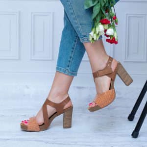 Sandały Damskie Skóra Mariettas 71120 Beż/Camel Skóra Wygodne Buty