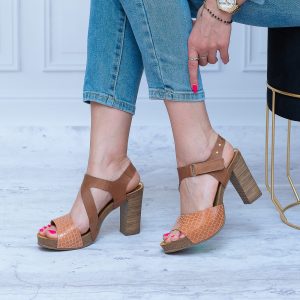 Sandały Damskie Skóra Mariettas 71120 Beż/Camel Skóra Wygodne Buty - Styl klasyczny