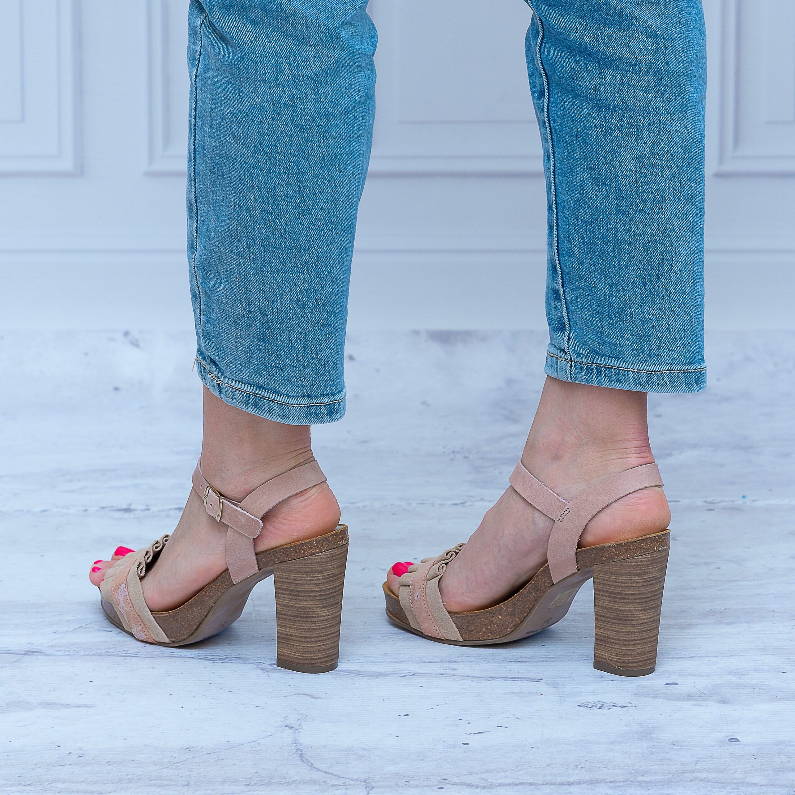 Sandały Damskie MARIETTAS 71153 Beż/Róż Skóra Wygodne Buty Na Lato - Styl casualowy