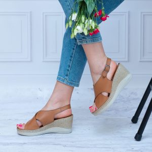 Sandały na Koturnie Sokolski IZM-IK177-TABA Skóra Wygodne Buty