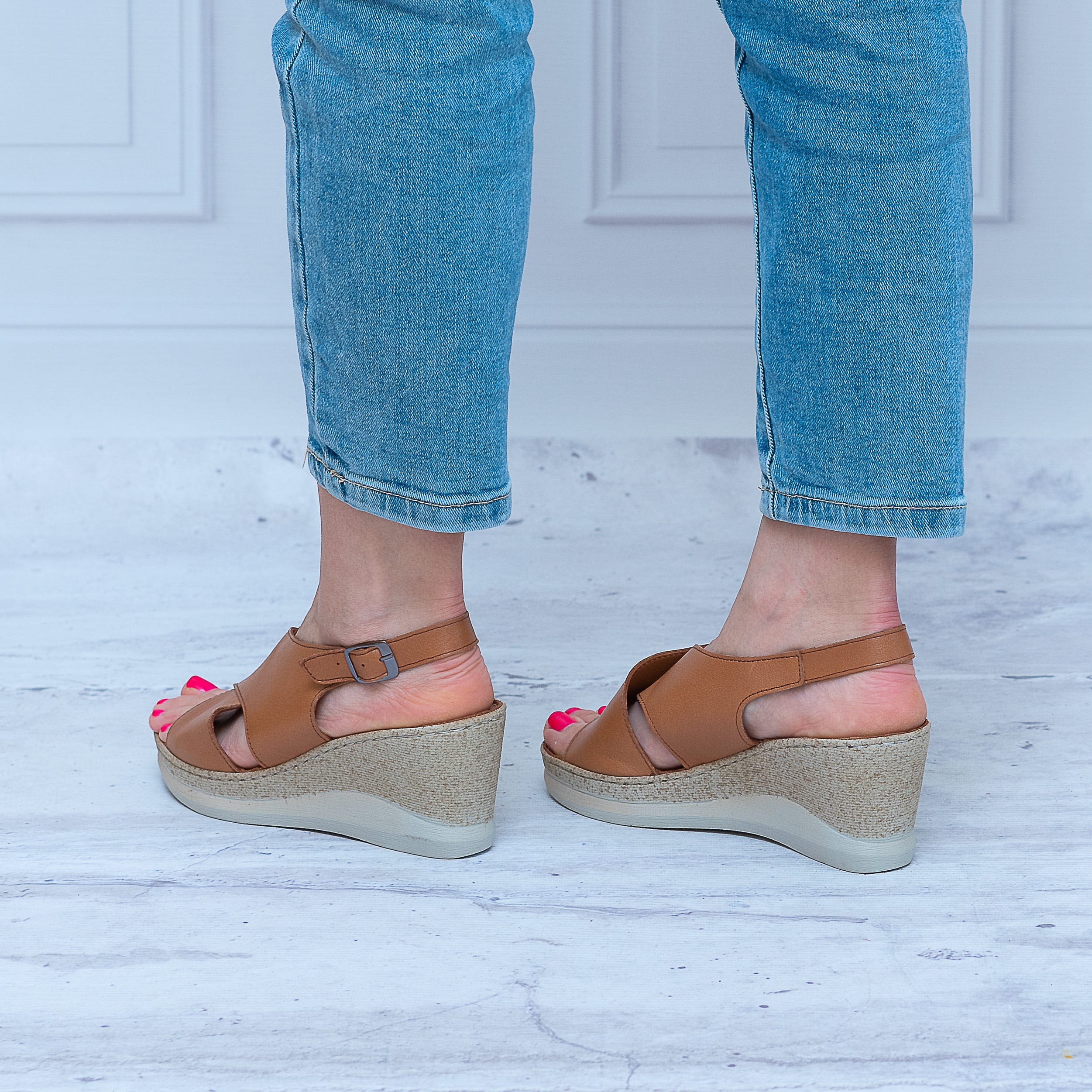 Sandały na Koturnie Sokolski IZM-IK177-TABA Skóra Wygodne Buty - Styl boho