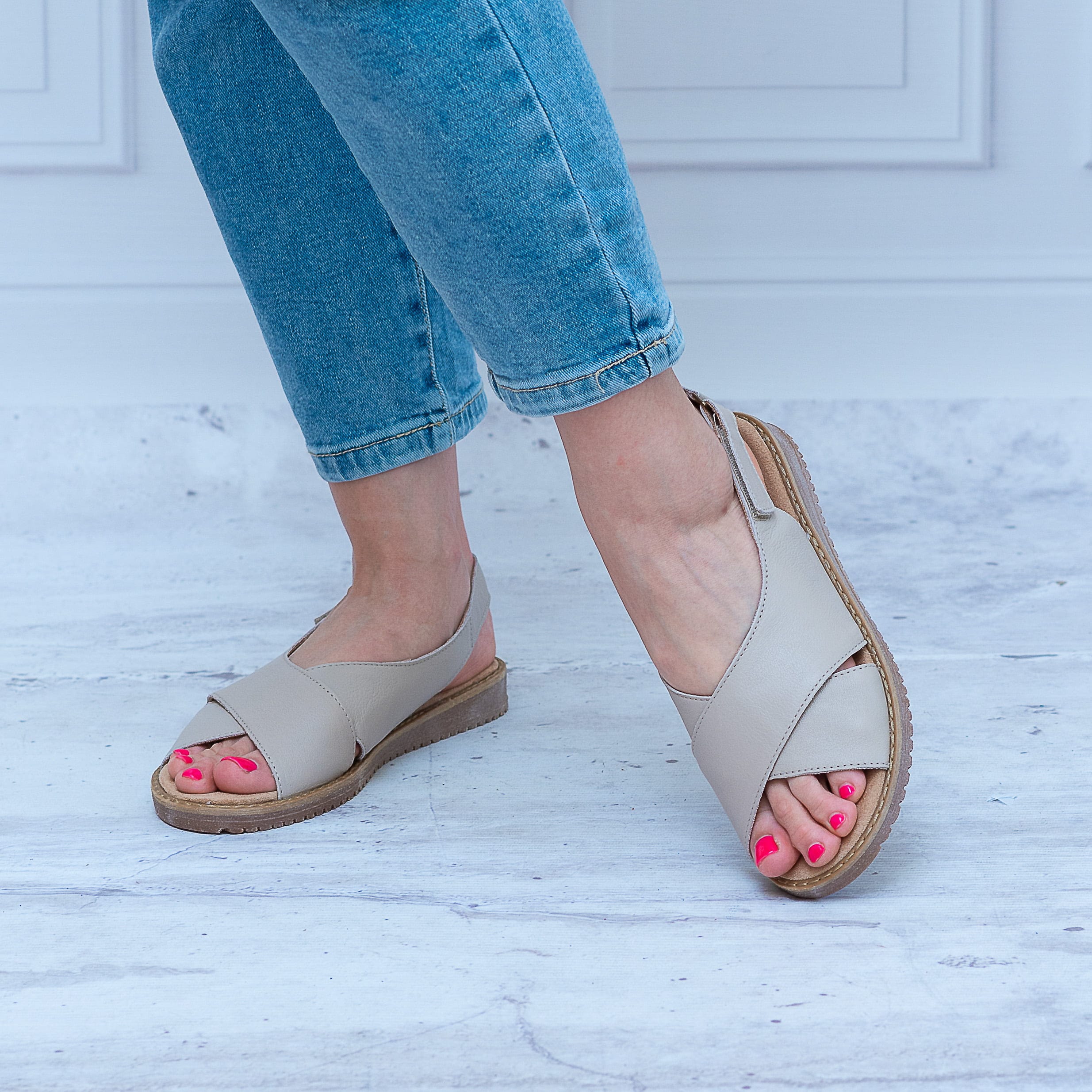 Sandały Ze Skóry MUYA 422213 BEIGE - Styl boho
