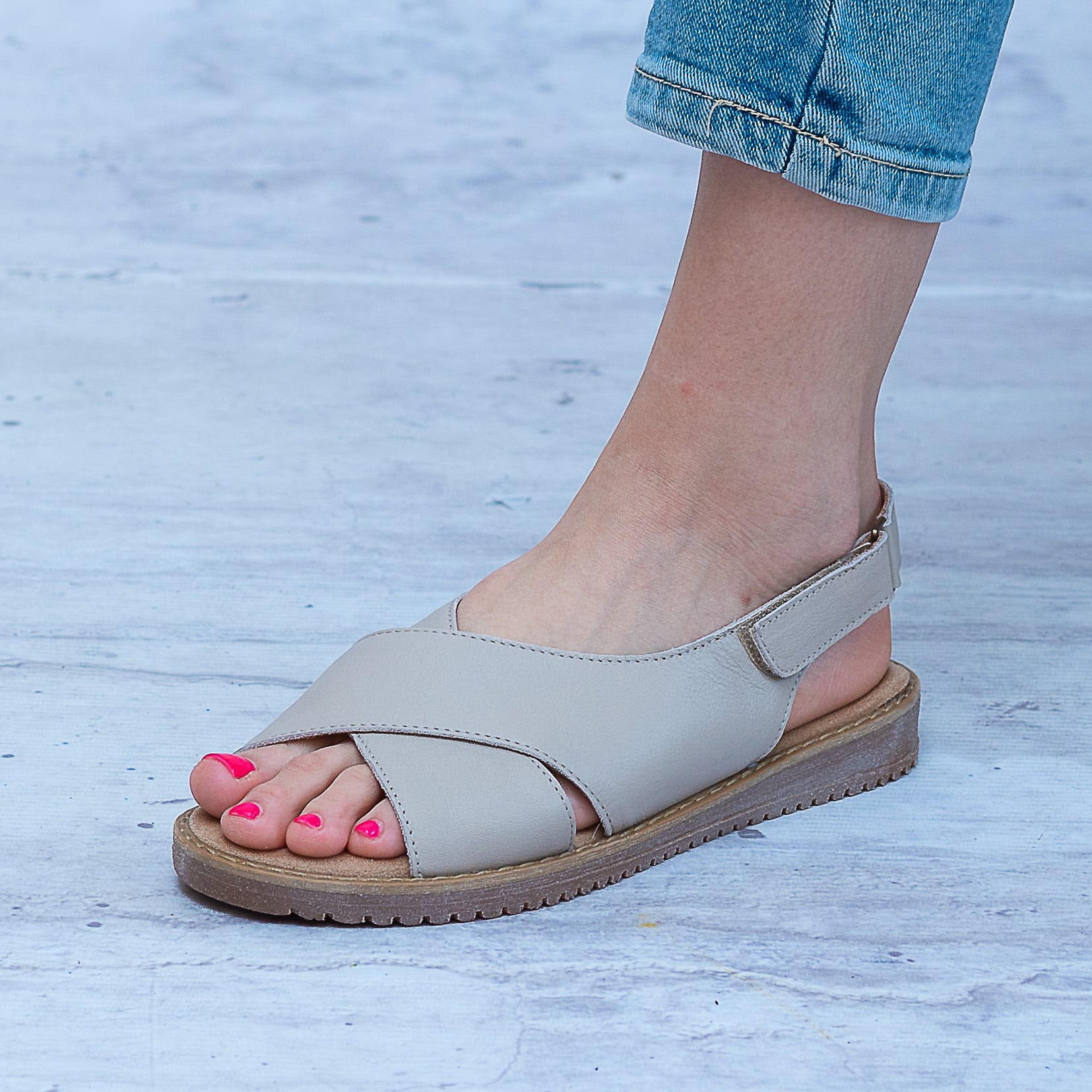 Sandały Ze Skóry MUYA 422213 BEIGE - Na lato