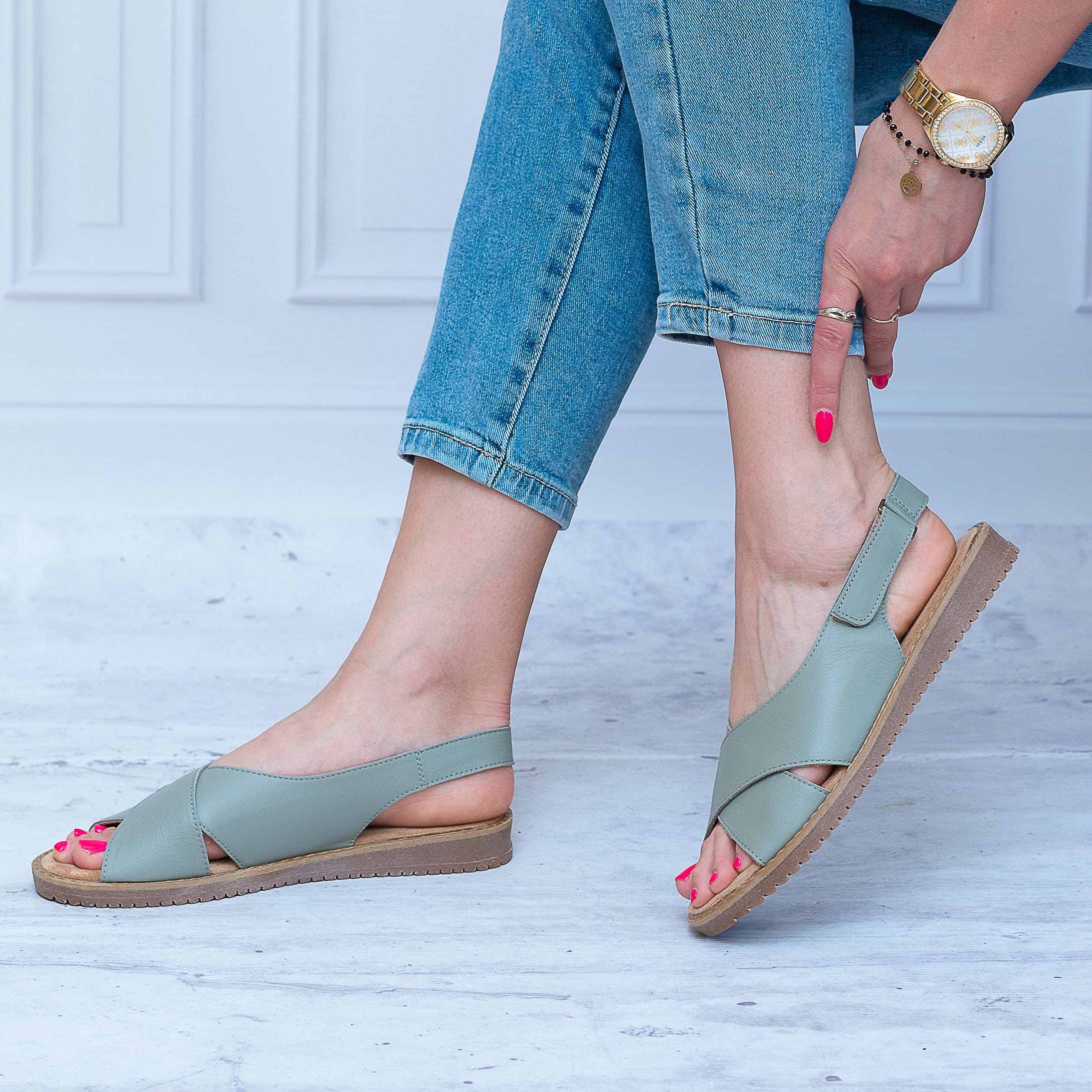 Sandały Ze Skóry MUYA 422213 GREEN - Styl casualowy