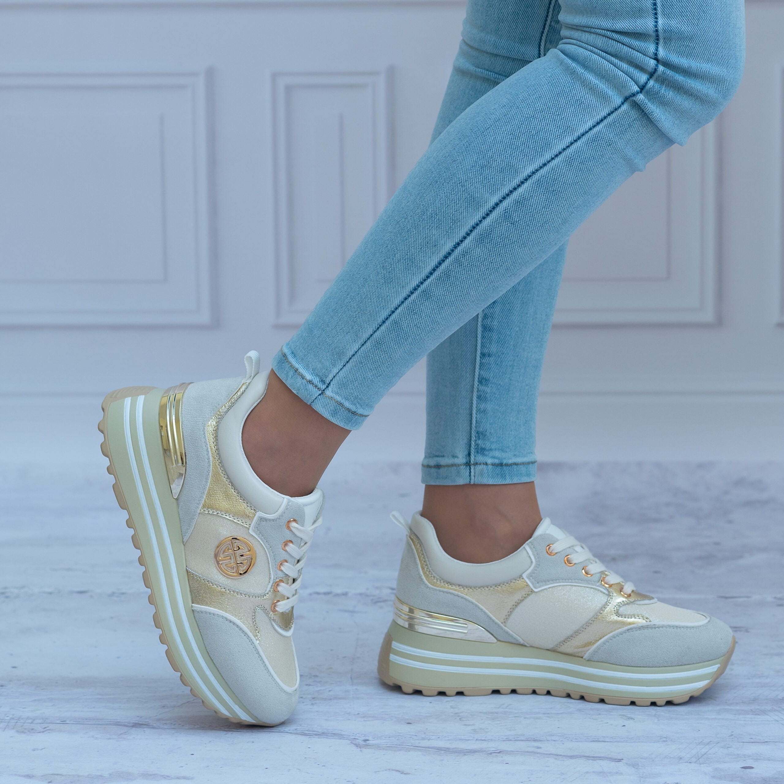 Sneakersy damskie POTOCKI 23-12025-Gold/Beige - Na lato