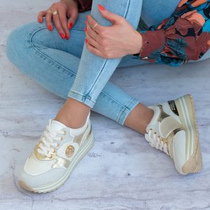 Sneakersy damskie POTOCKI 23-12025-Gold/Beige - Styl miejski