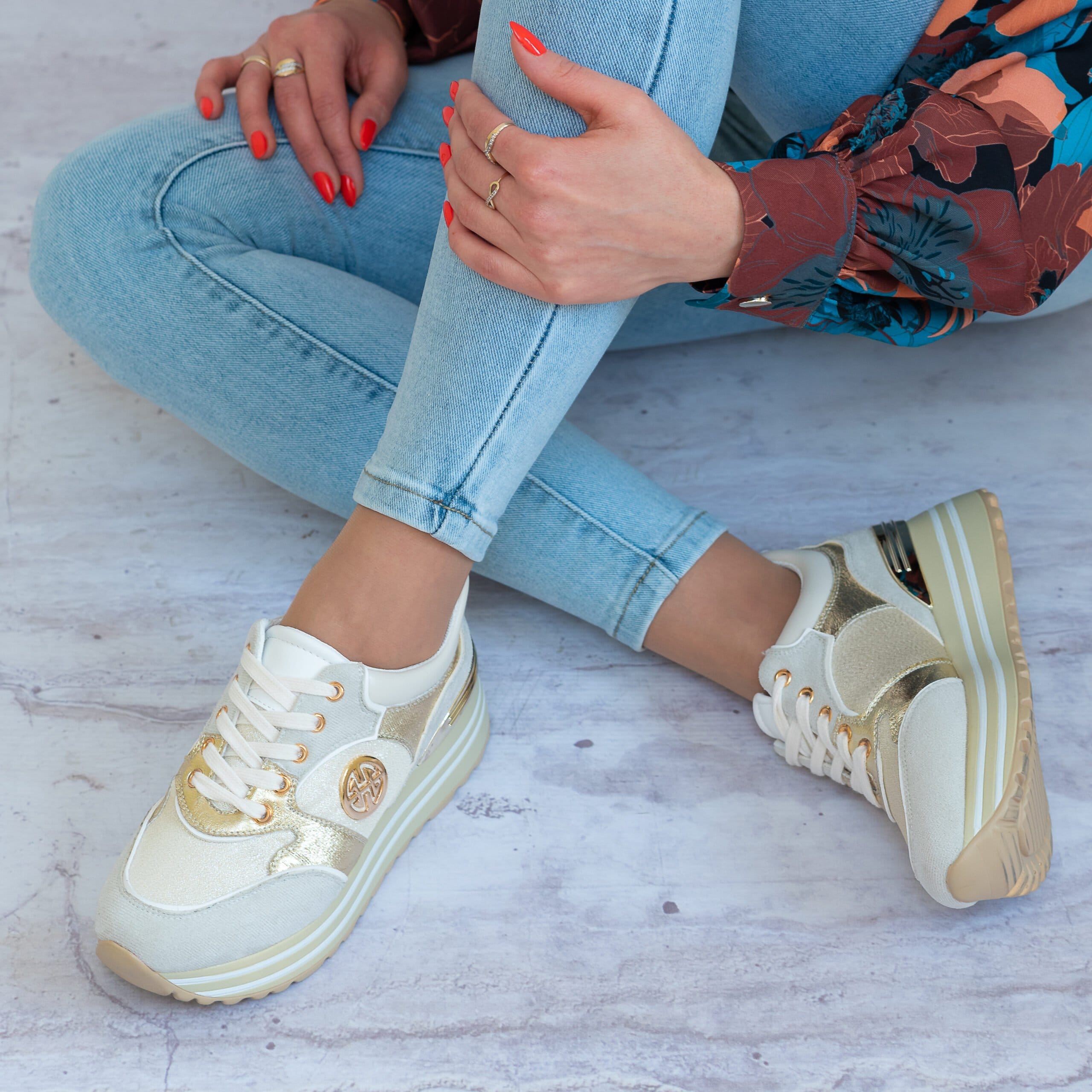 Sneakersy damskie POTOCKI 23-12025-Gold/Beige - Styl miejski