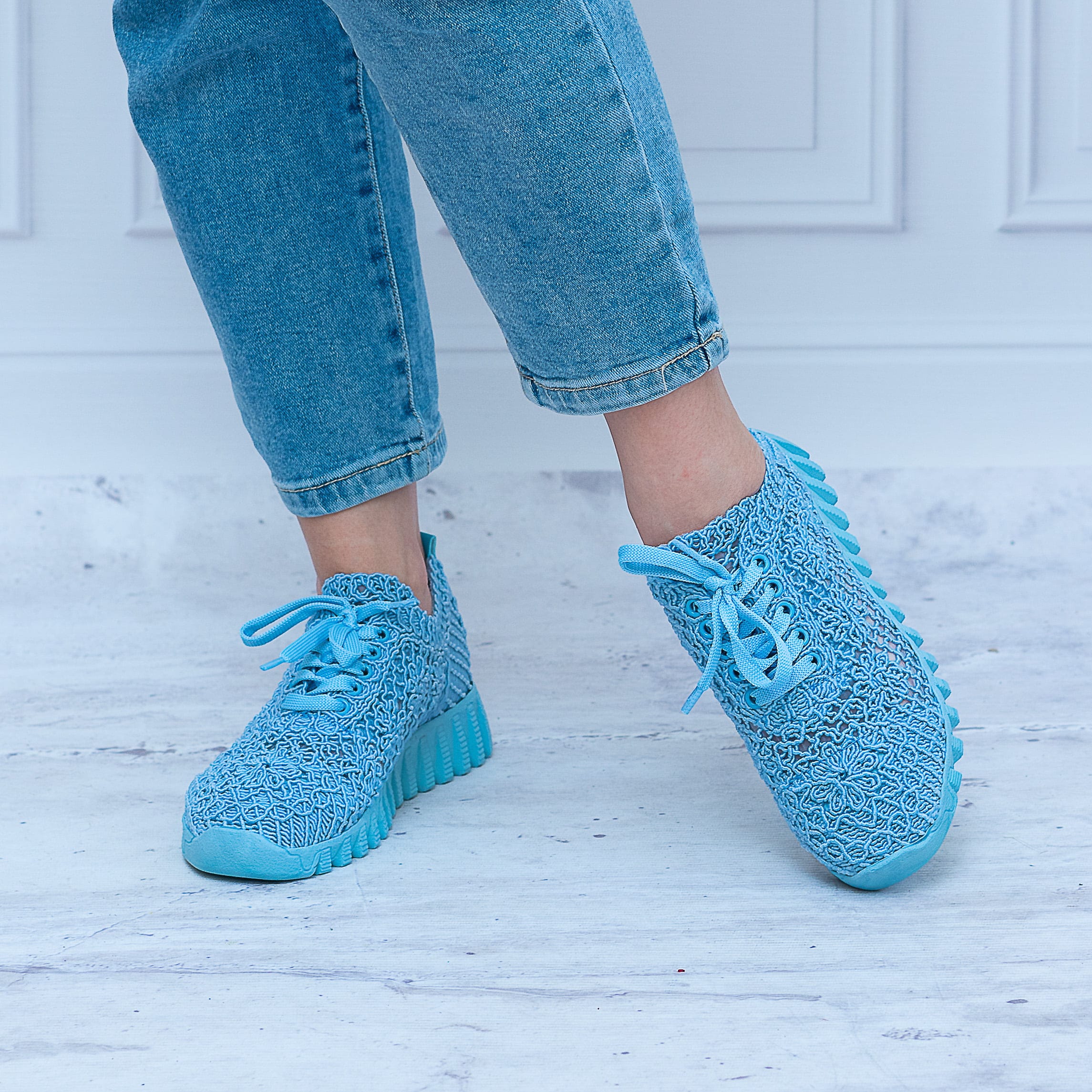 Niebieskie Trampki Koronkowe T.Sokolski – Wygodne Buty – IZM LADY1982 Blue - Do spodni