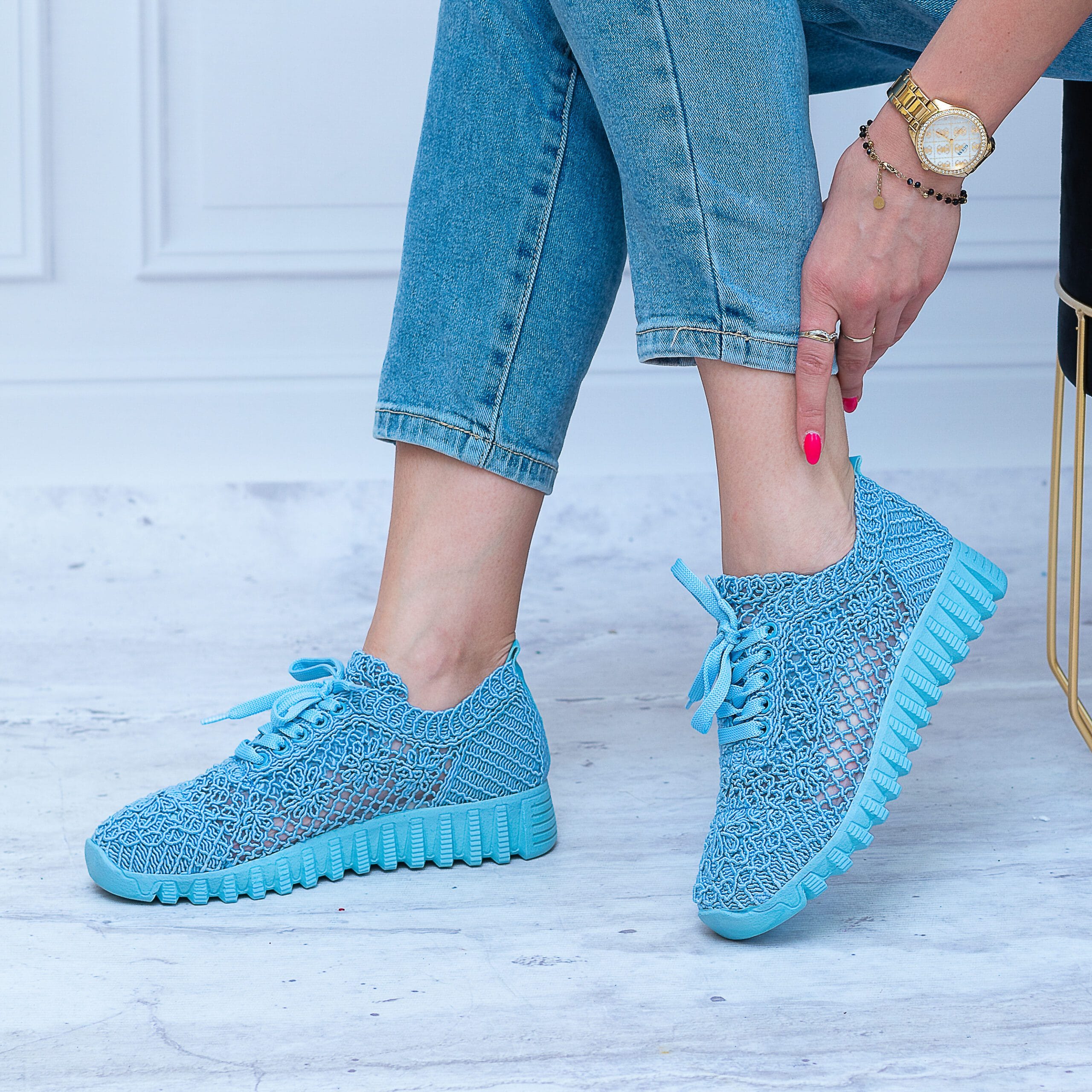 Niebieskie Trampki Koronkowe T.Sokolski – Wygodne Buty – IZM LADY1982 Blue - Styl casualowy