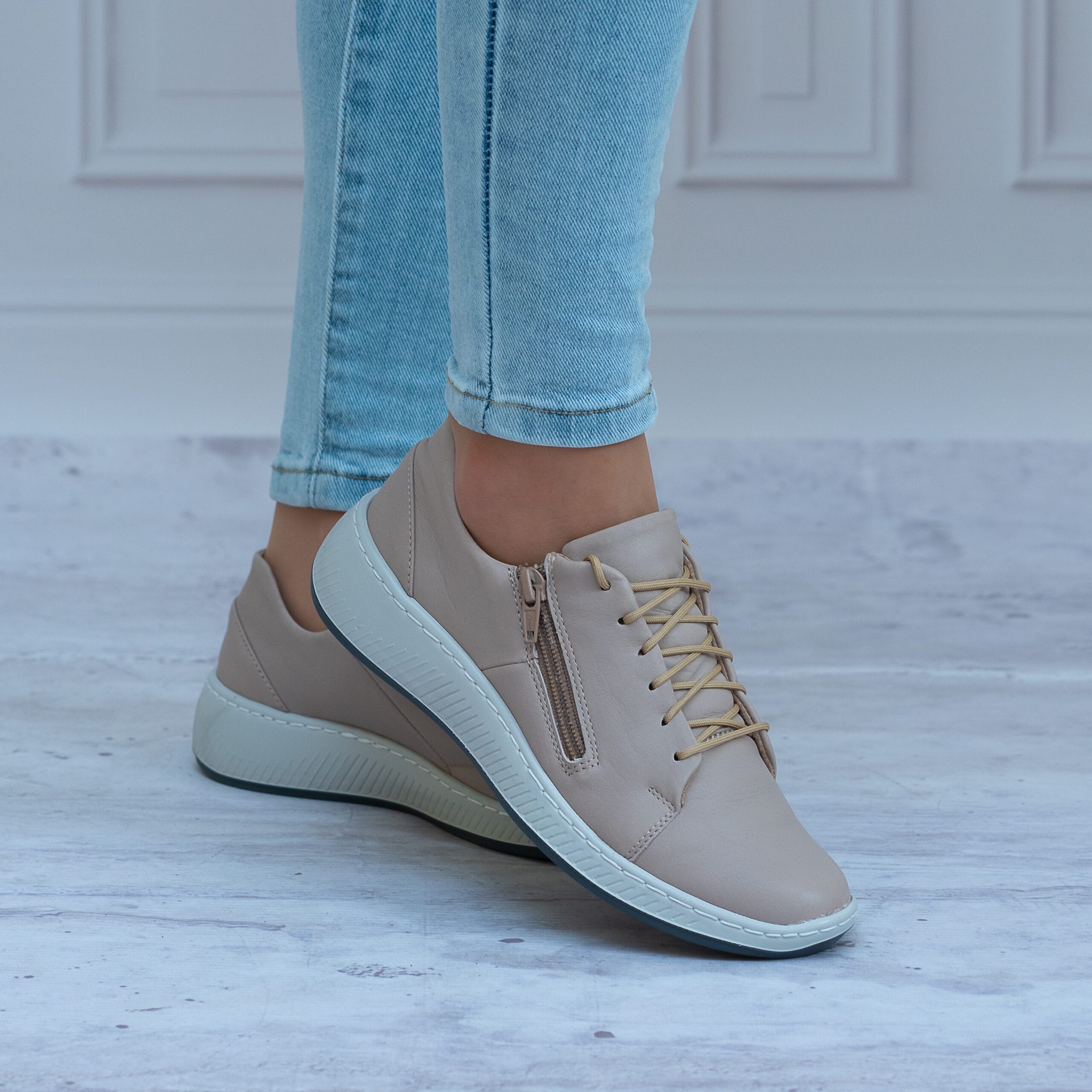 Beżowe trzewiki damskie skórzane WASAK 0602 Beige - Do spodni
