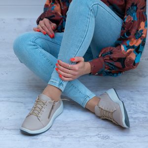 Beżowe trzewiki damskie skórzane WASAK 0602 Beige - Styl casualowy