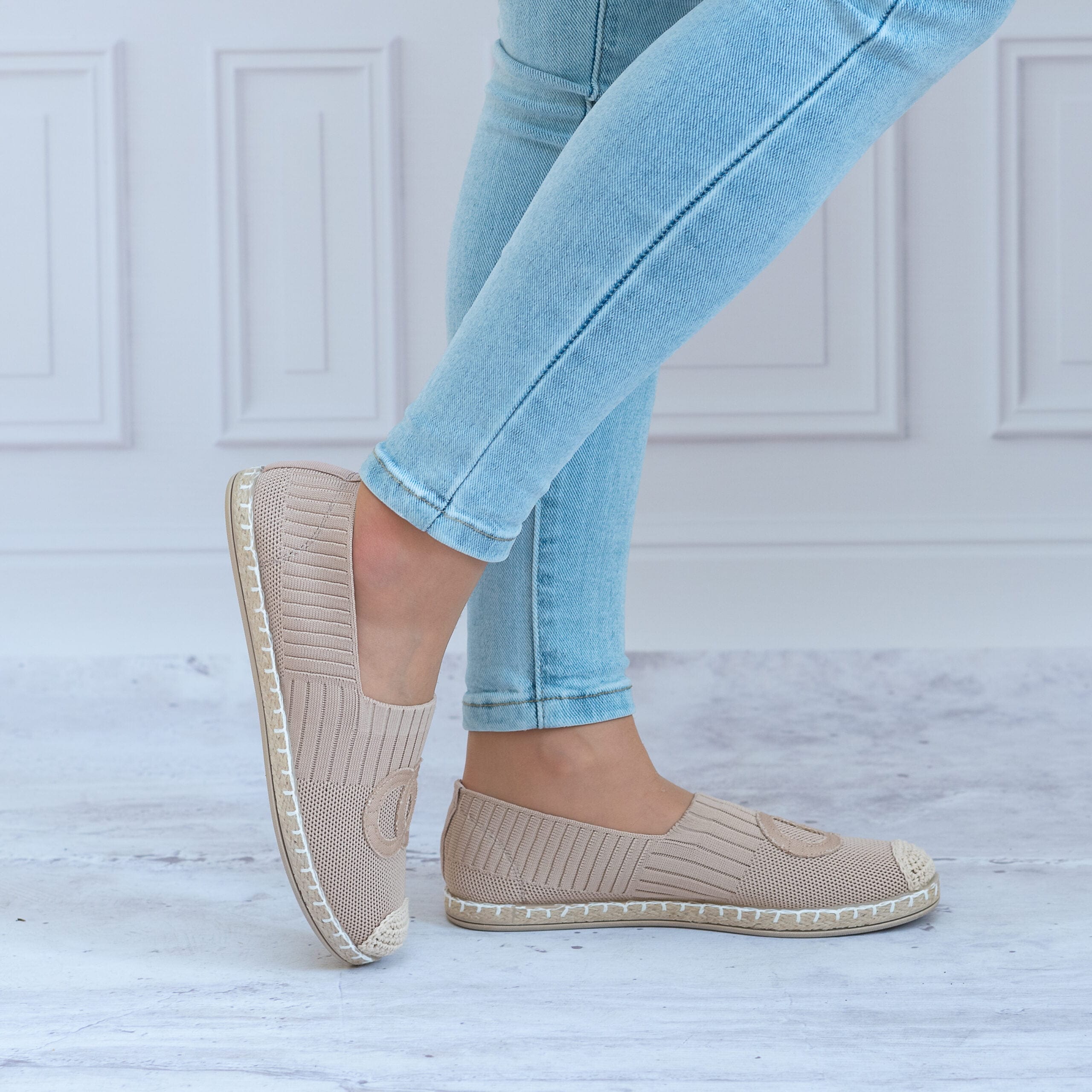 Espadryle beżowe damskie F92-8 - Na lato