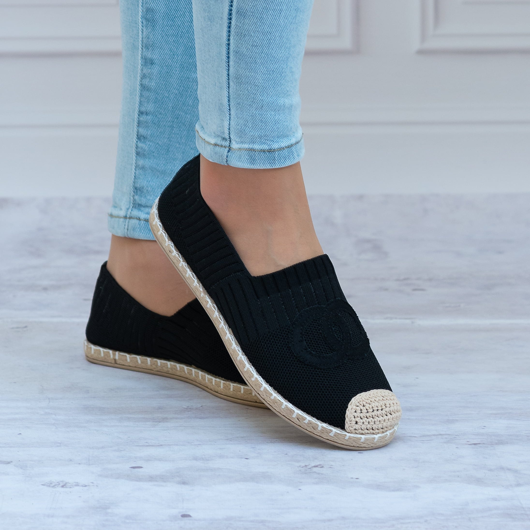 Espadryle czarne damskie F92-2 - Na lato