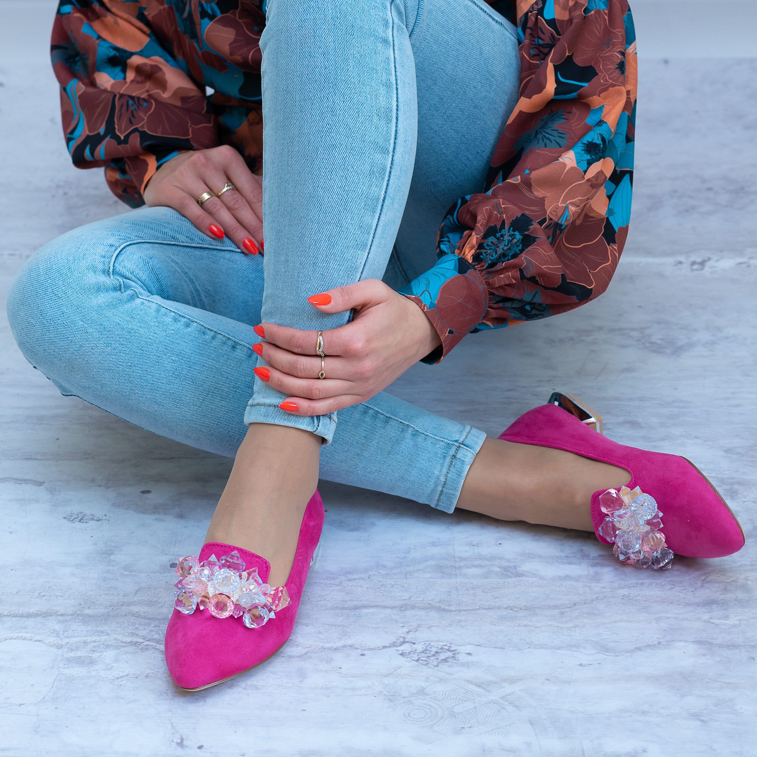 Półbuty fuksja damskie z ozdobą SEASTAR GG-113P - Styl casualowy