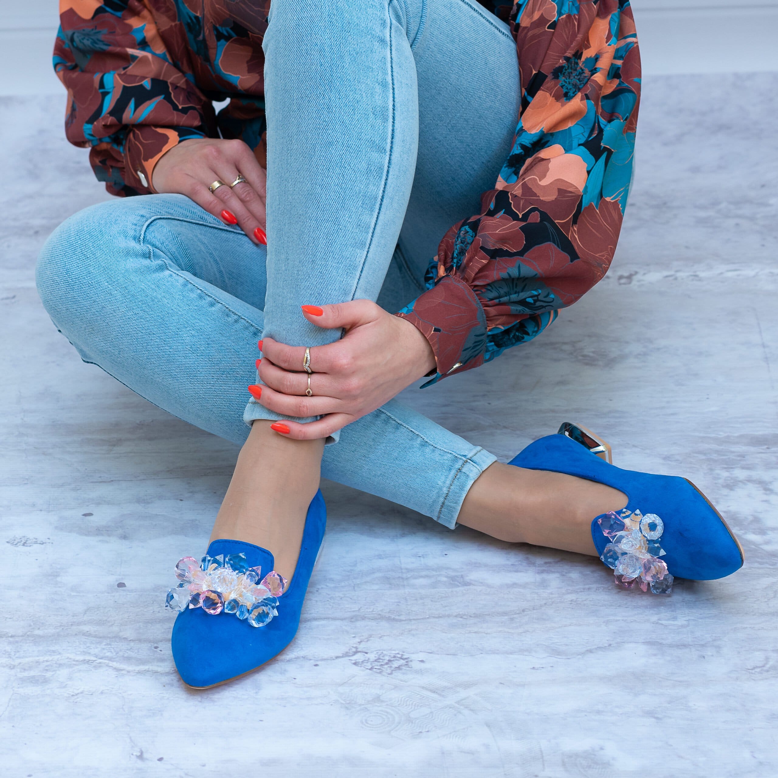 Półbuty niebieskie damskie z ozdobą SEASTAR GG-113P - Styl casualowy