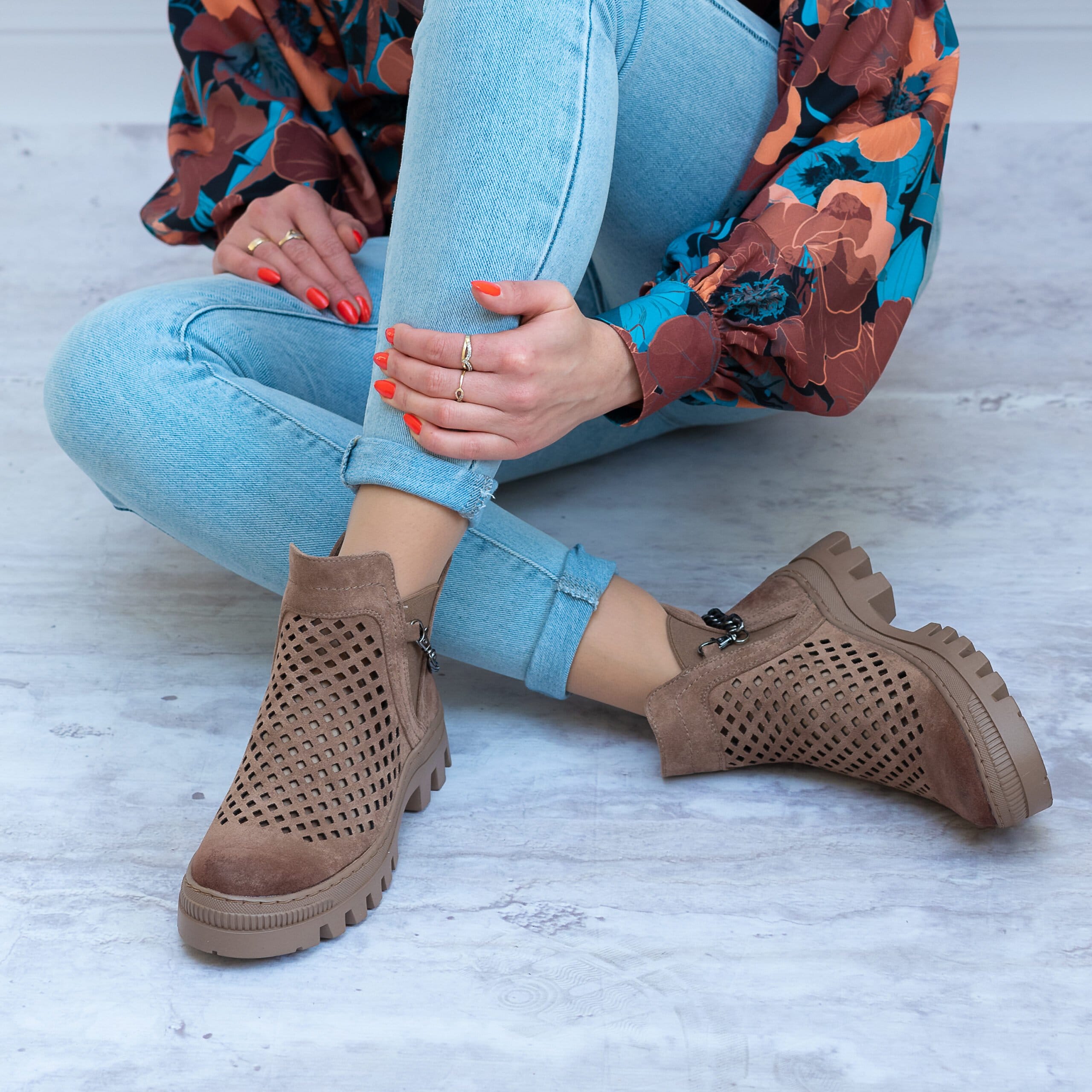 Botki Damskie Ażurowe Brązowe POTOCKI Wygodne Buty - Styl miejski
