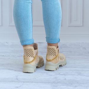 Beżowe Botki Damskie Ażurowe POTOCKI Wygodne Buty - Styl miejski