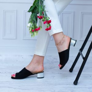 Klapki Zamszowe na obcasie SK L21-30 Black Sokolski