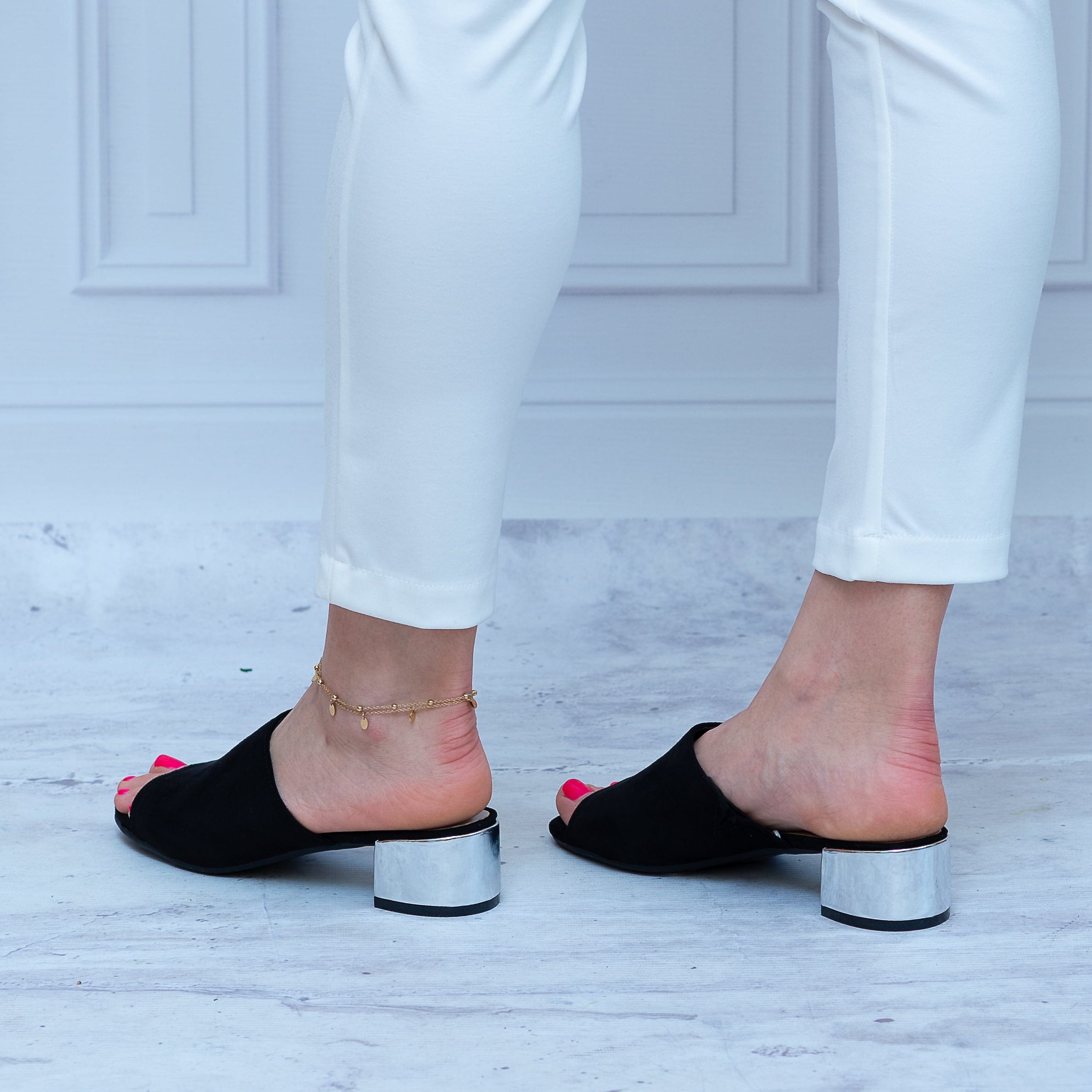 Klapki Zamszowe na obcasie SK L21-30 Black Sokolski - Styl casualowy