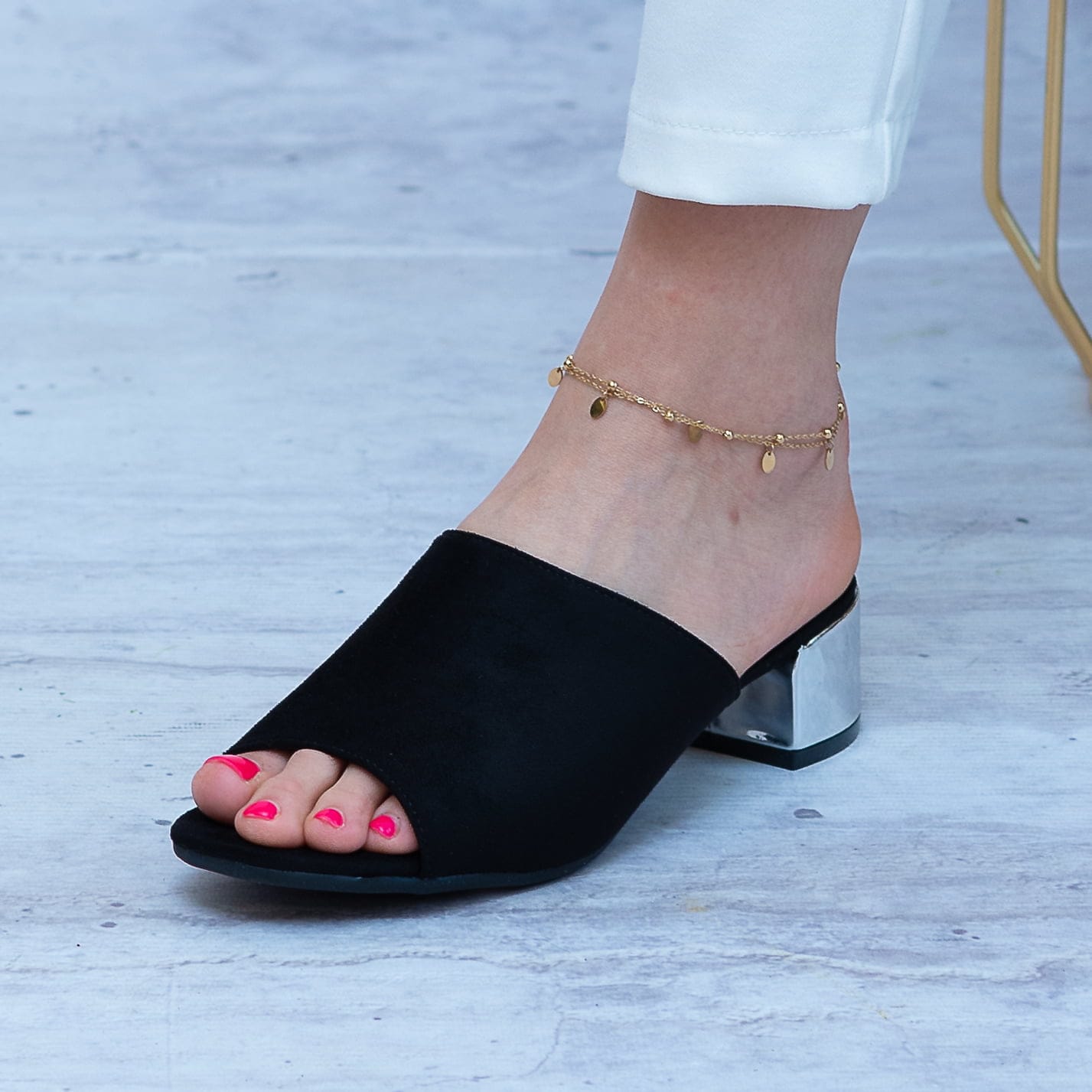 Klapki Zamszowe na obcasie SK L21-30 Black Sokolski - Na lato